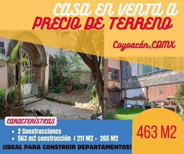Casa en Venta o  en APORTACION  a precio de  TERRENO,  Barrio del Niño Jesús Coyoacán.