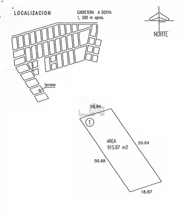 Terreno habitacional en Dzityá, Mérida. Superficie de 915.87m2 (18.87m x 50.68m)