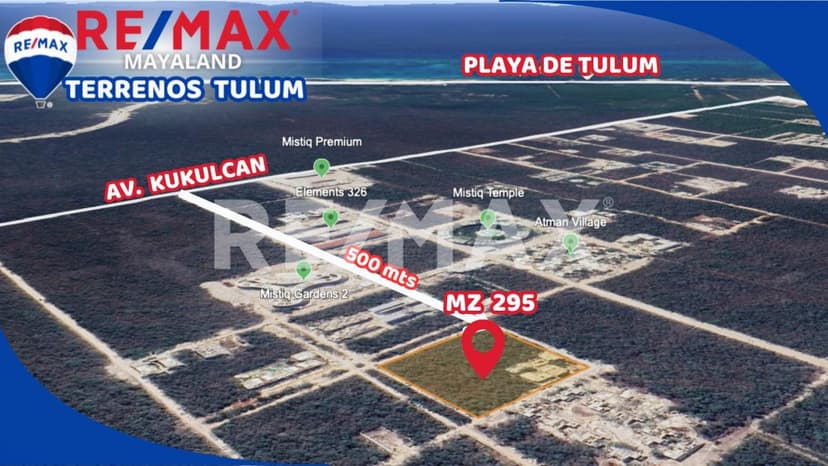 EN VENTA LOTE DE 831 M2 A 5 MIN DE LAS PLAYAS DE TULUM