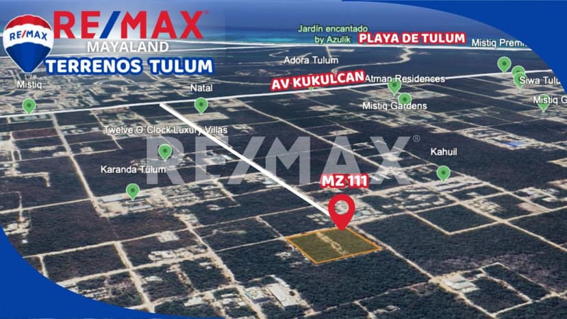 En venta Terreno en ESQUINA de 835 m2 en region 15 Tulum