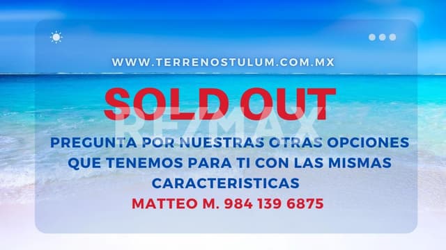 En venta Lote de 1128 m2 en esquina sobre la 5ta Av en Tulum. 
