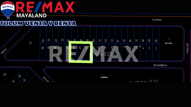 En venta terreno de 650 m2 en fraccionamiento Riviera Tulum