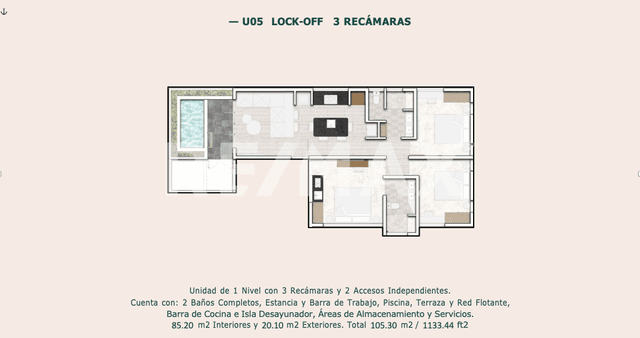 DEPARTAMENTO LOCK-OFF 3BR PREVENTA TULUM