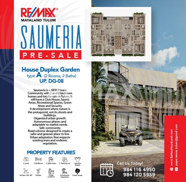 CASA GARDEN (DUPLEX) EN VENTA UBICADO EN SAUMERIA TULUM.