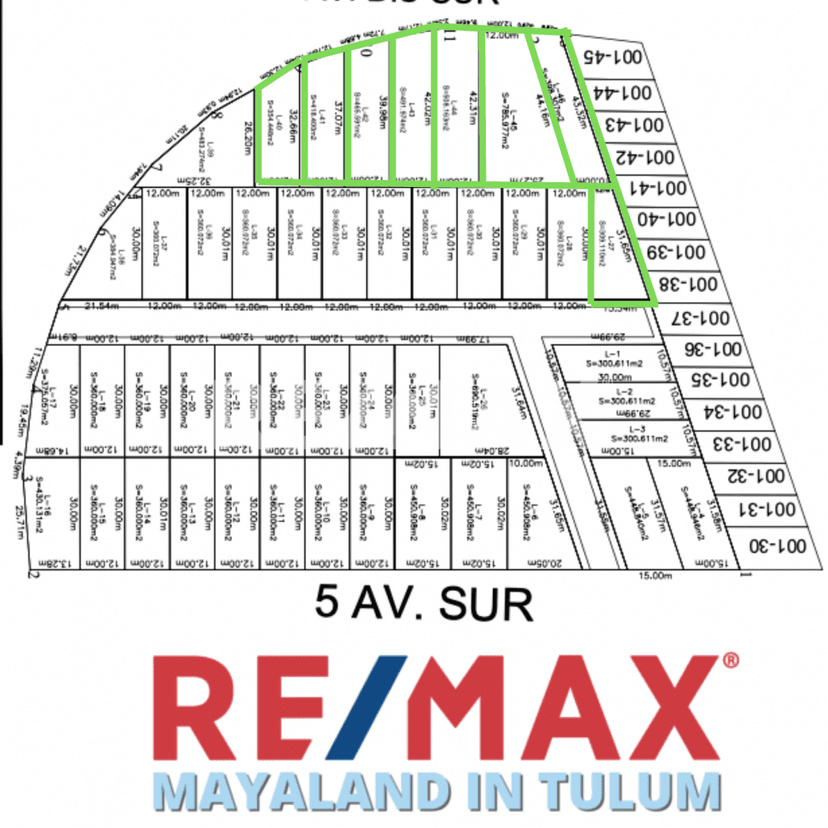 En venta lotes desde 309 m2 hasta 758 m2 en La Veleta. Tulum