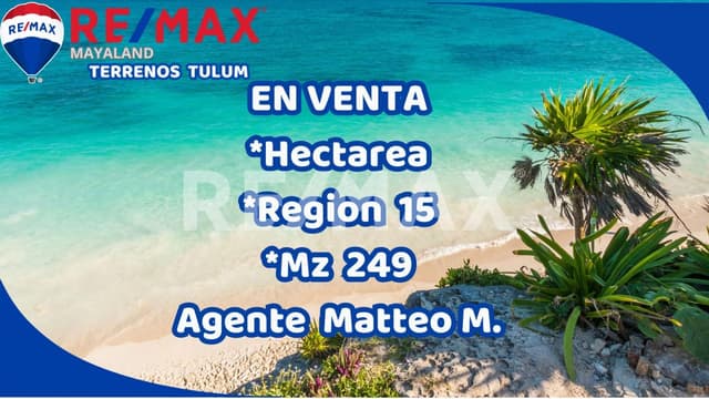 En venta hectárea a 3 cuadras de la Kukulcan region 15 tulum