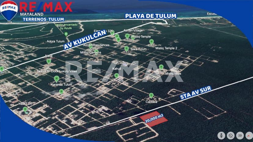 En venta 2 hectareas en la 5ta Av de Tulum a 4.5 km de la playa 