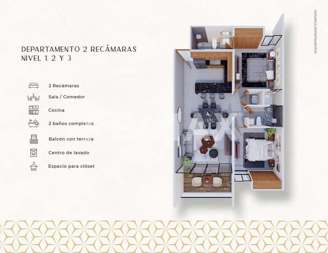 Departamento Monarca en venta en Temozón con elevador y roof top con alberca.