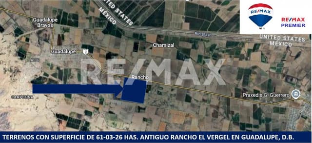 TERRENO EN VENTA EN GUADALUPE, D.B. CON FRENTE A LA CARRETERA JUAREZ PORVENIR CON SUPERFICIE DE 61-03-26 HAS 