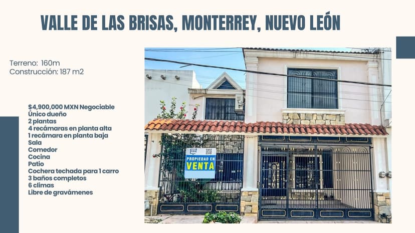 CASA EN VENTA "Colonia Valle de las Brisas" a 2 min de Lázaro Cárdenas y Garza Sada
