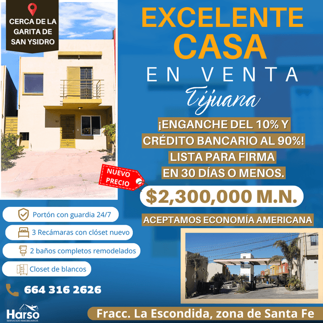 ¡EXCELENTE CASA EN VENTA, CERCA A GARITA SAN YSIDRO, 3 Rec, 2 Baños completos.