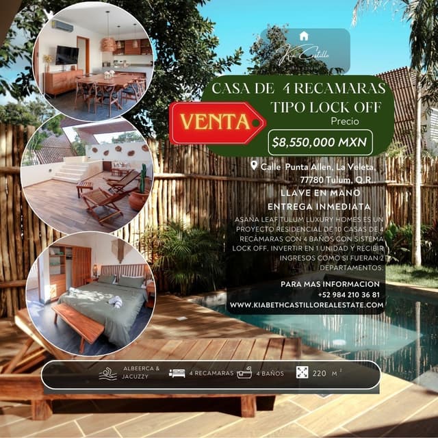 Asana Leaf Tulum | Casa de 4 Recámaras en Venta 📍La Veleta, Tulum, Quintana Roo, México