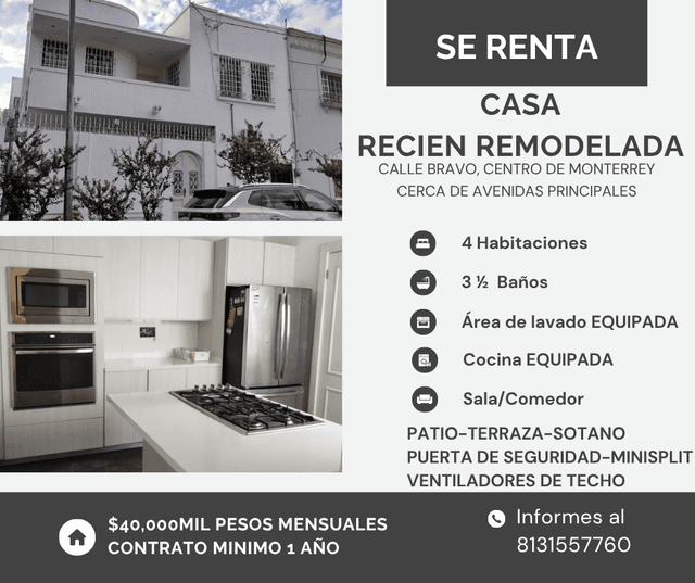 CASA EN RENTA, CENTRO DE MONTERREY