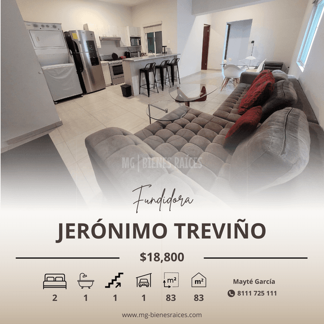 Departamento en RENTA a 550 m de Parque Fundidora y a 650 m de Pabellón Ciudadano