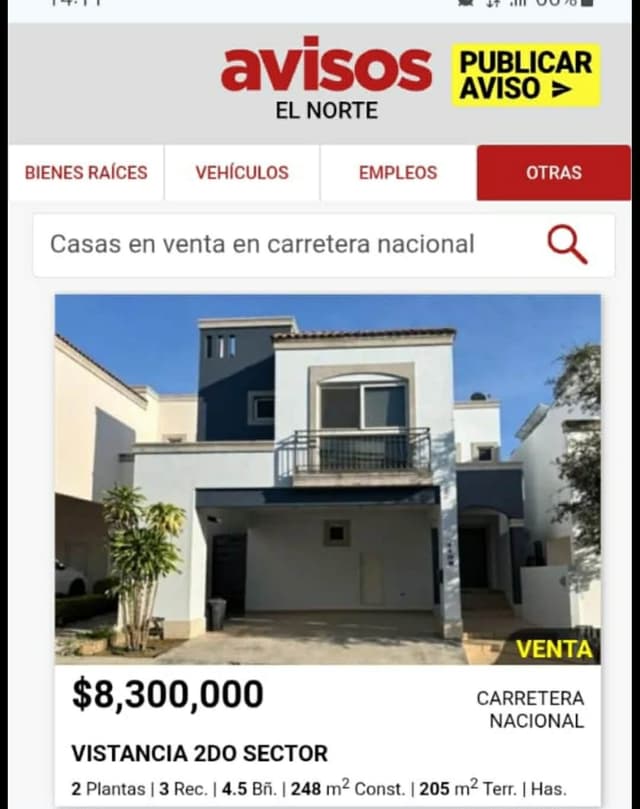 CASA EN VENTA COL.VISTANCIAS 2 SEC.TRATO DIRECTO 81 3858 1953