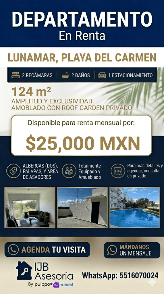 Depa en renta con Roof Garden privado | Lunamar residencial
