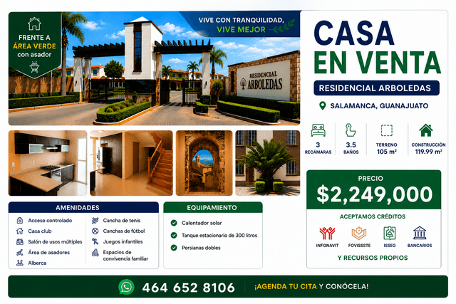 ✨ Vive donde otros quisieran llegar: Residencial Arboledas, Salamanca, Guanajuato