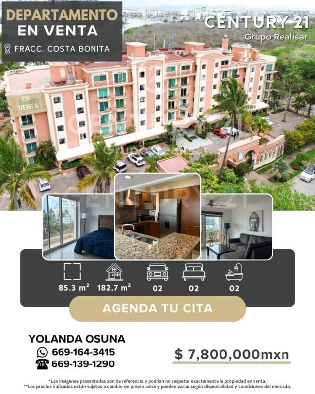 DEPARTAMENTO EN VENTA, FRACC. COSTA BONITA, LA MARINA, MAZATLÁN, SINALOA