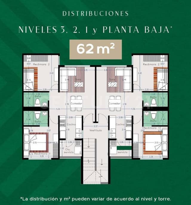 Departamentos en el Desarrollo Azul Turqueza desde 62 mts2 hasta 88 mts2