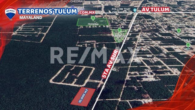 En venta hectárea sobre la 5ta av de tulum a solo 4.5 km de la playa