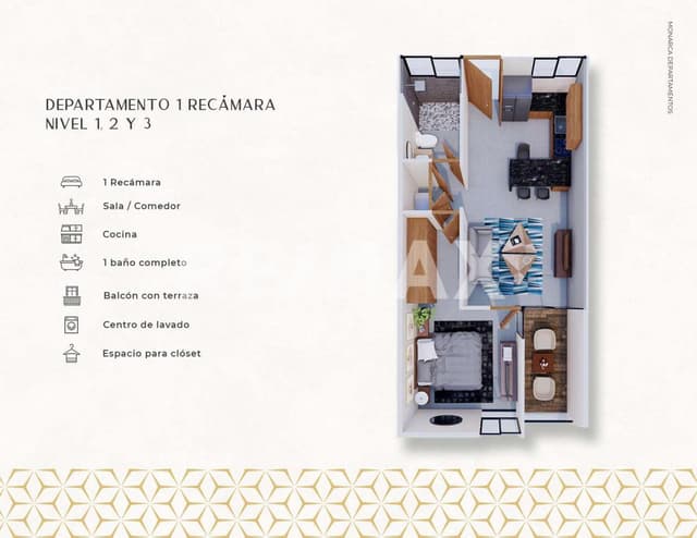 Departamento Monarca en venta en Temozón con elevador y roof top con alberca.