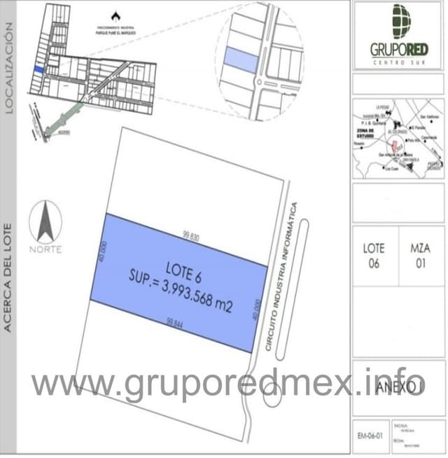 Lote 6 en parque industrial en El Marques Queretaro