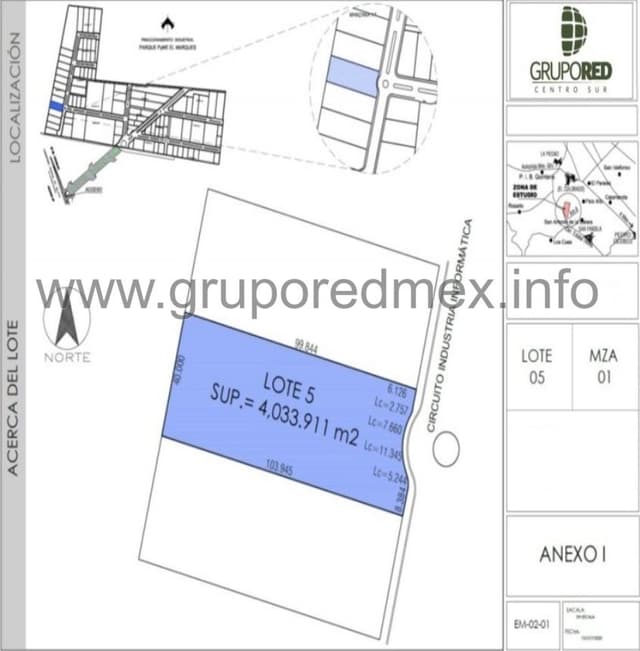 Lote 5 en parque industrial en El Marques Queretaro