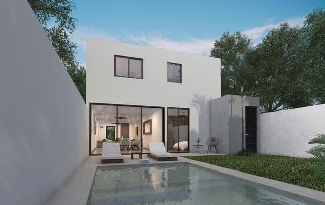 Casa de dos plantas con alberca 4 recámaras en cholul_ mod. 210