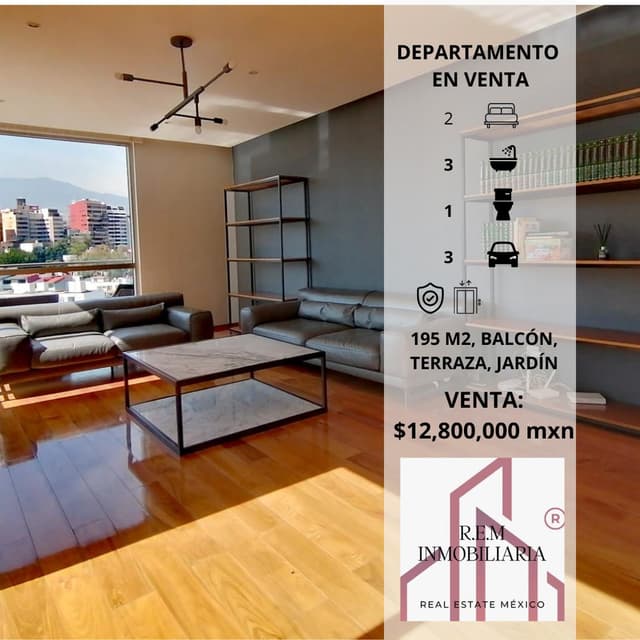 VENTA DEPARTAMENTO LOMAS DEL PEDREGAL CON TERRAZA BALCÓN DE 20MTS2