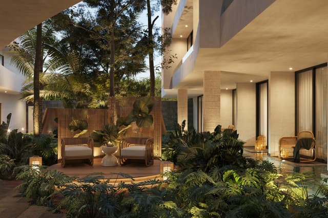 Estudio Contemporáneo con Terraza en la Exclusiva Aldea Zamá