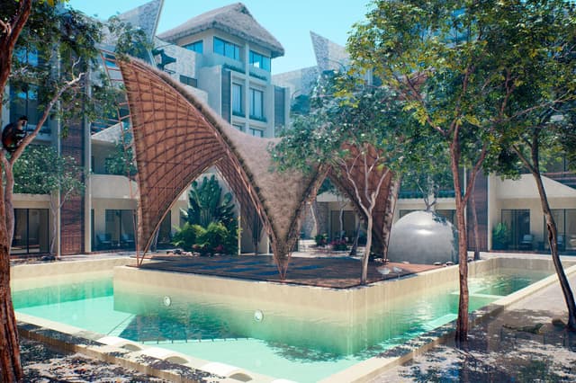 Vida Elegante en la Terraza: Estilosa Residencia de 2 Recámaras con Espacioso Espacio Exterior y Amenidades en el Patio Central