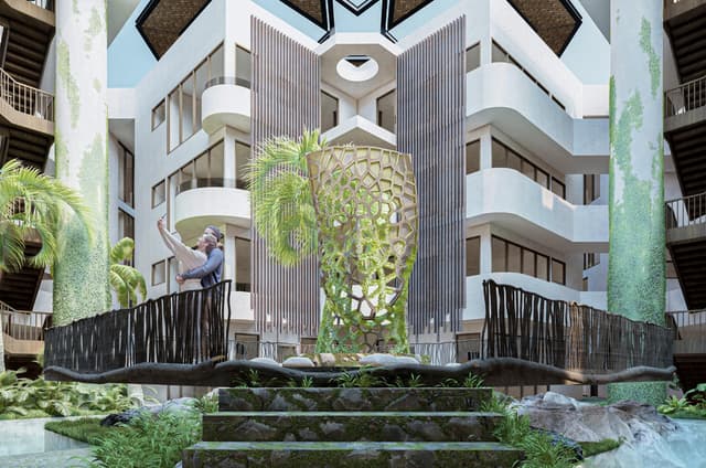 Moderno departamento de 2 habitaciones con acceso a salón junto a la piscina