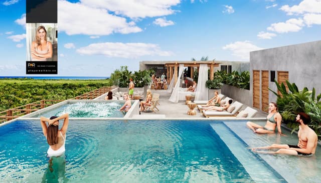 Tulum | 2 recámaras | 2 baños | 72.54 m² interiores + 10.65 m² de terraza | Totalmente amueblado, equipado y decorado